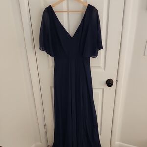 Elegant Navy Blue Flutter Sleeve Dress